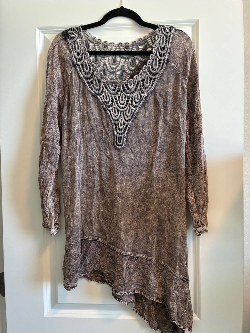 Soft Surroundings Brown Washed Crochet-Trim Tunic